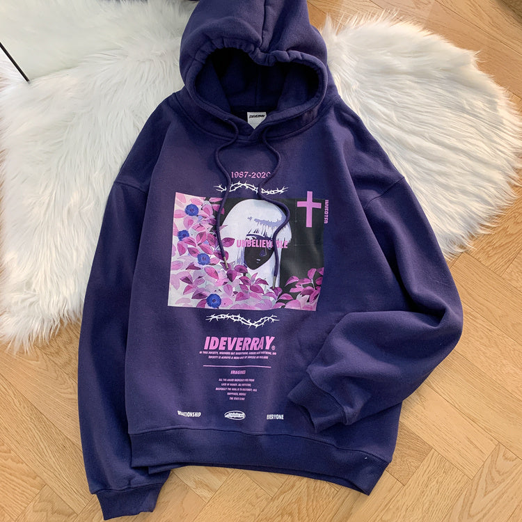 Oversized Unisex Pullover Hoodie - Cotton Blend, Casual