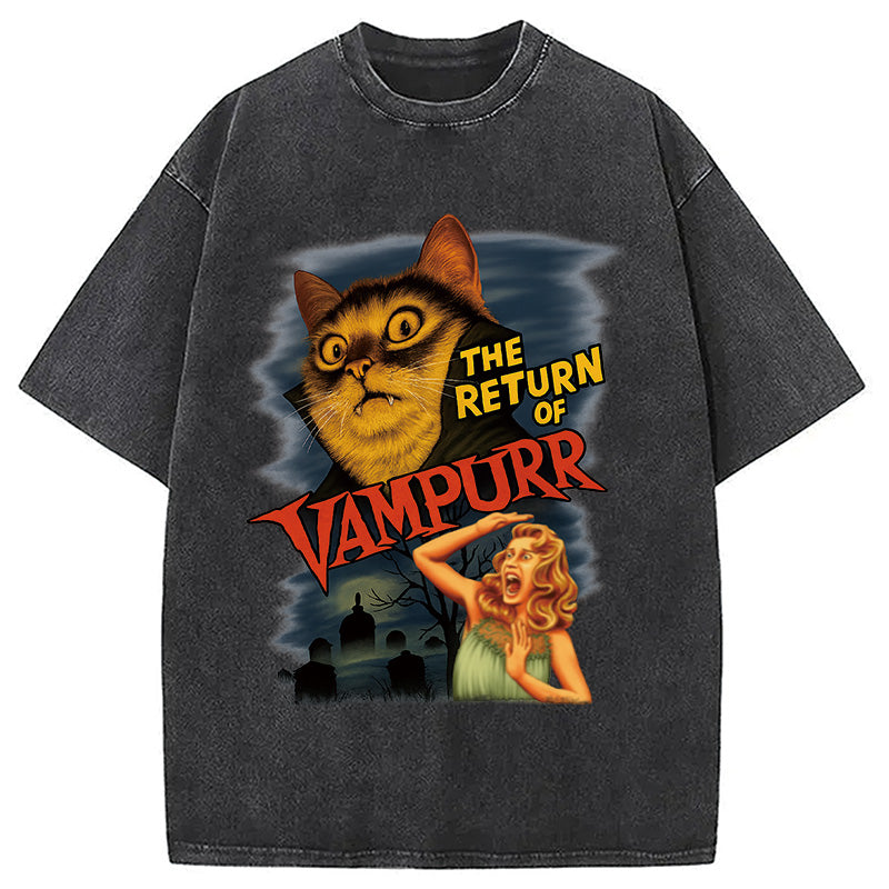 bbb The Return of Vampurr The Halloween Cat Washed T-Shirt