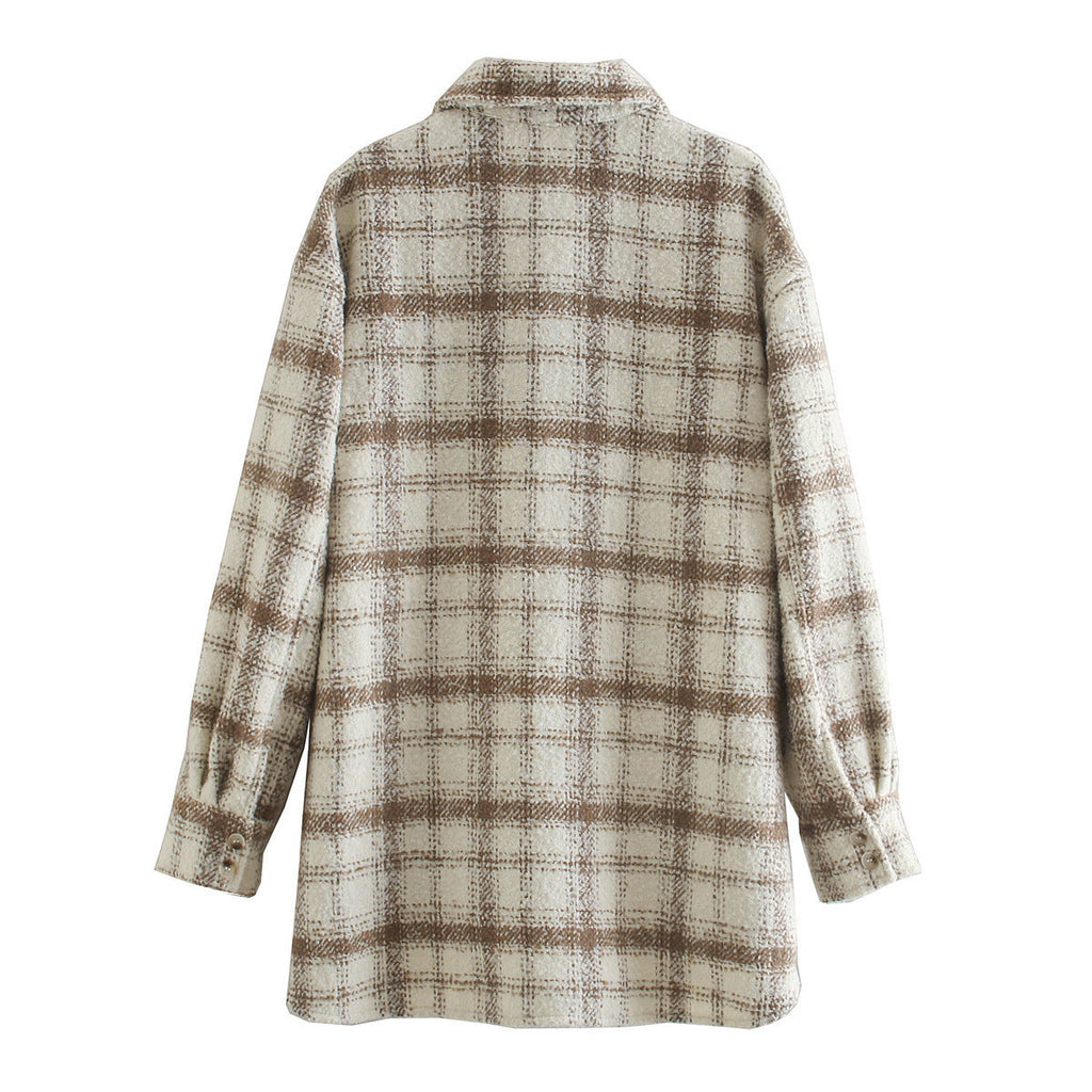 Oversized Womens Long Coat - Shirt Style, Tweed, For City