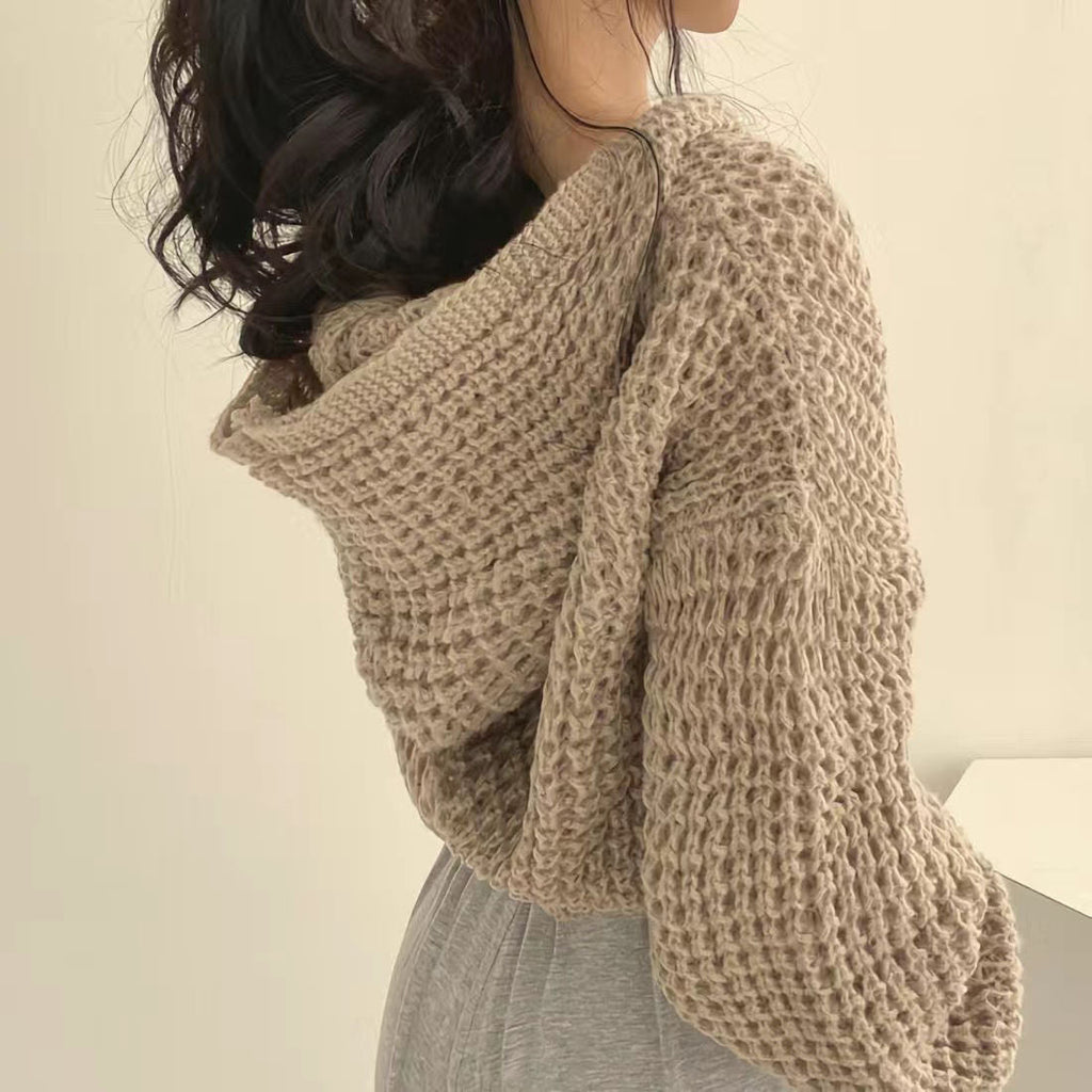 Warm Cozy Women's Cropped Sweater Coat - Hooded Chunky Knit