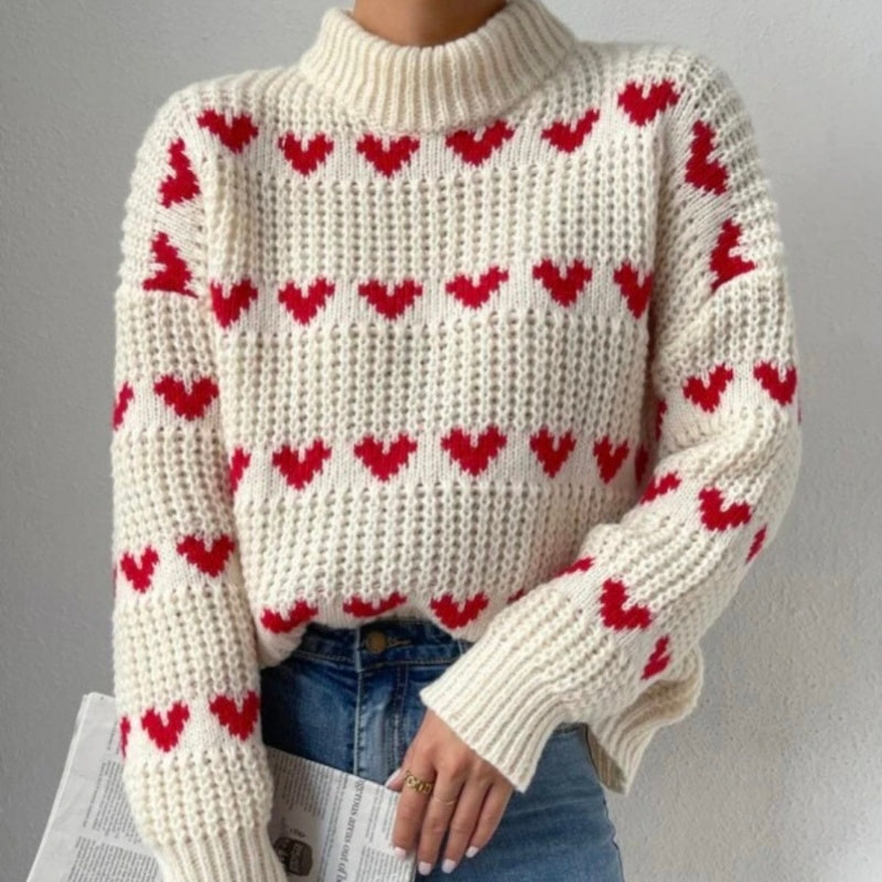 Warm Relaxed Women Pullover - Mock Neck Knit, Casual