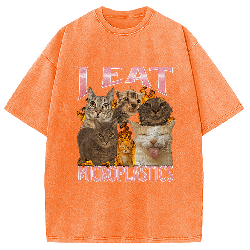bbb I Eat Microplastics Funny Cat Meme Washed T-Shirt