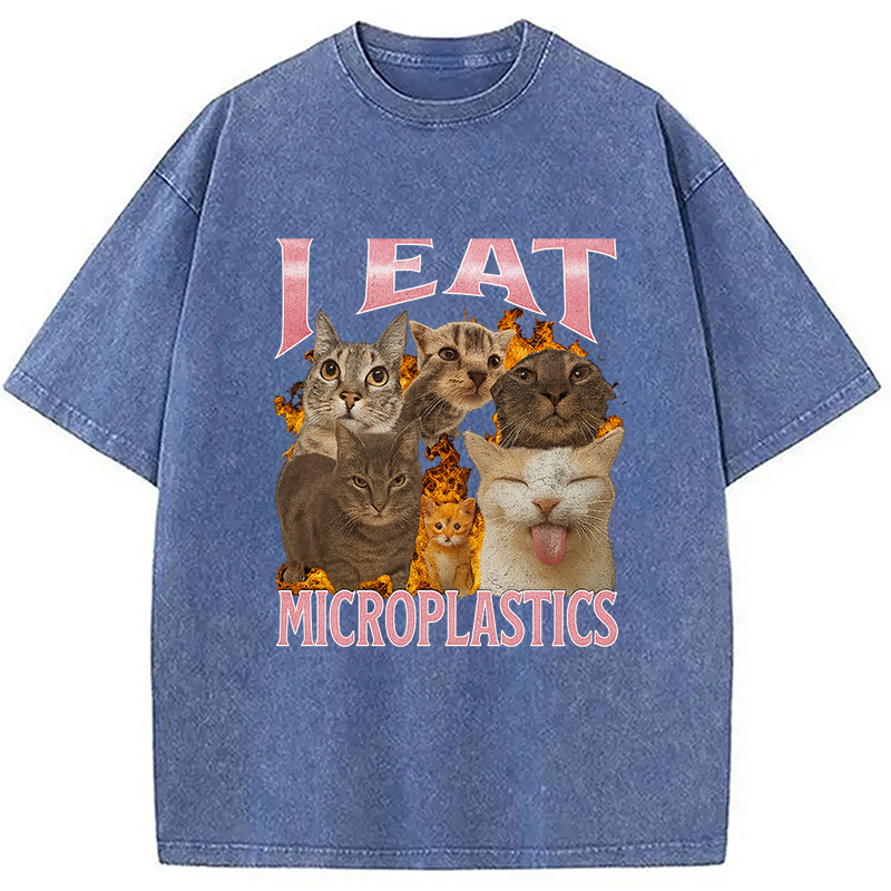 bbb I Eat Microplastics Funny Cat Meme Washed T-Shirt