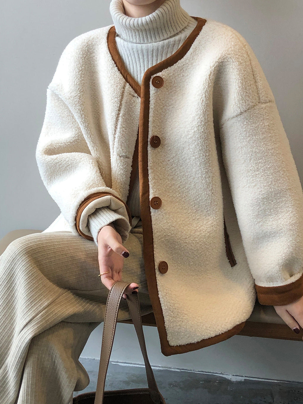 Warm Cozy Women's Fleece Coat - Boxy, Polyester, Winter
