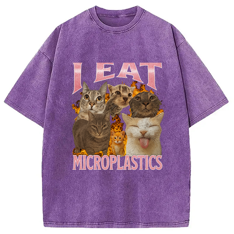 bbb I Eat Microplastics Funny Cat Meme Washed T-Shirt