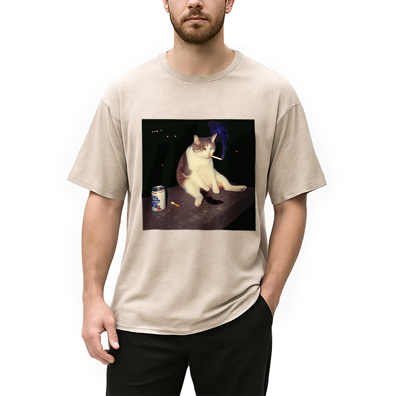 bbb Cigarette Kitten Funny Smoking Cat Meme Washed T-Shirt