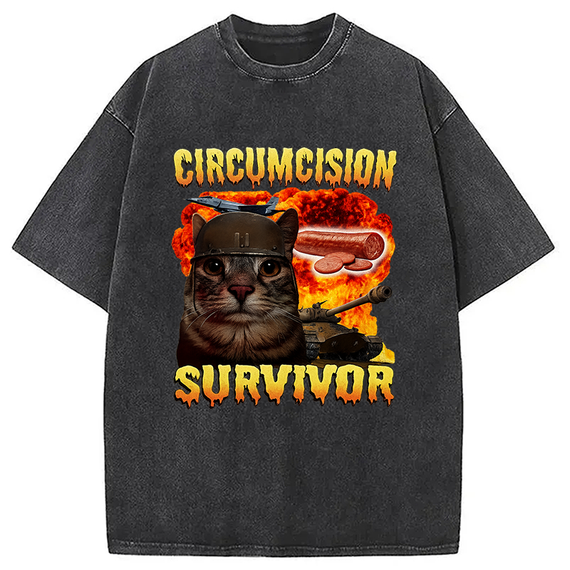 bbb Circumcision Survivor Funny Cat Meme Washed T-Shirt