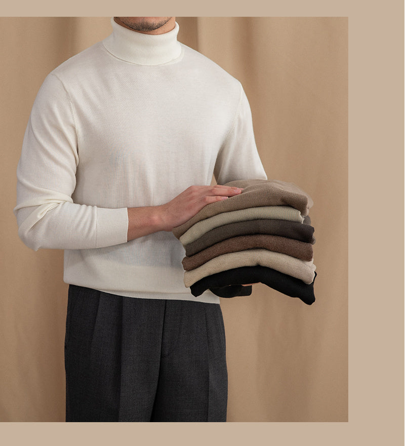 Lightweight Mens Turtleneck Sweater - Slim, Wool, Commute