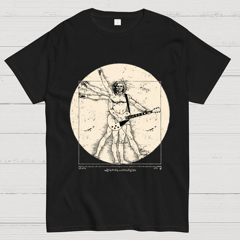 Vitruvian Guitarist T-Shirt  Funny Leonardo da Vinci Rock and Roll Unisex  T-Shirt