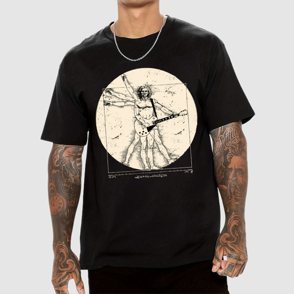 Vitruvian Guitarist T-Shirt  Funny Leonardo da Vinci Rock and Roll Unisex  T-Shirt