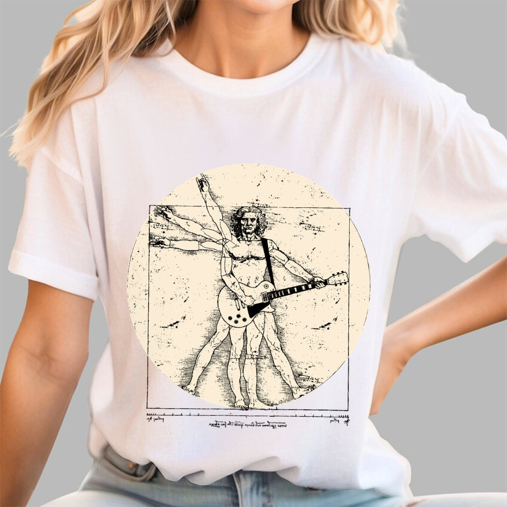 Vitruvian Guitarist T-Shirt  Funny Leonardo da Vinci Rock and Roll Unisex  T-Shirt