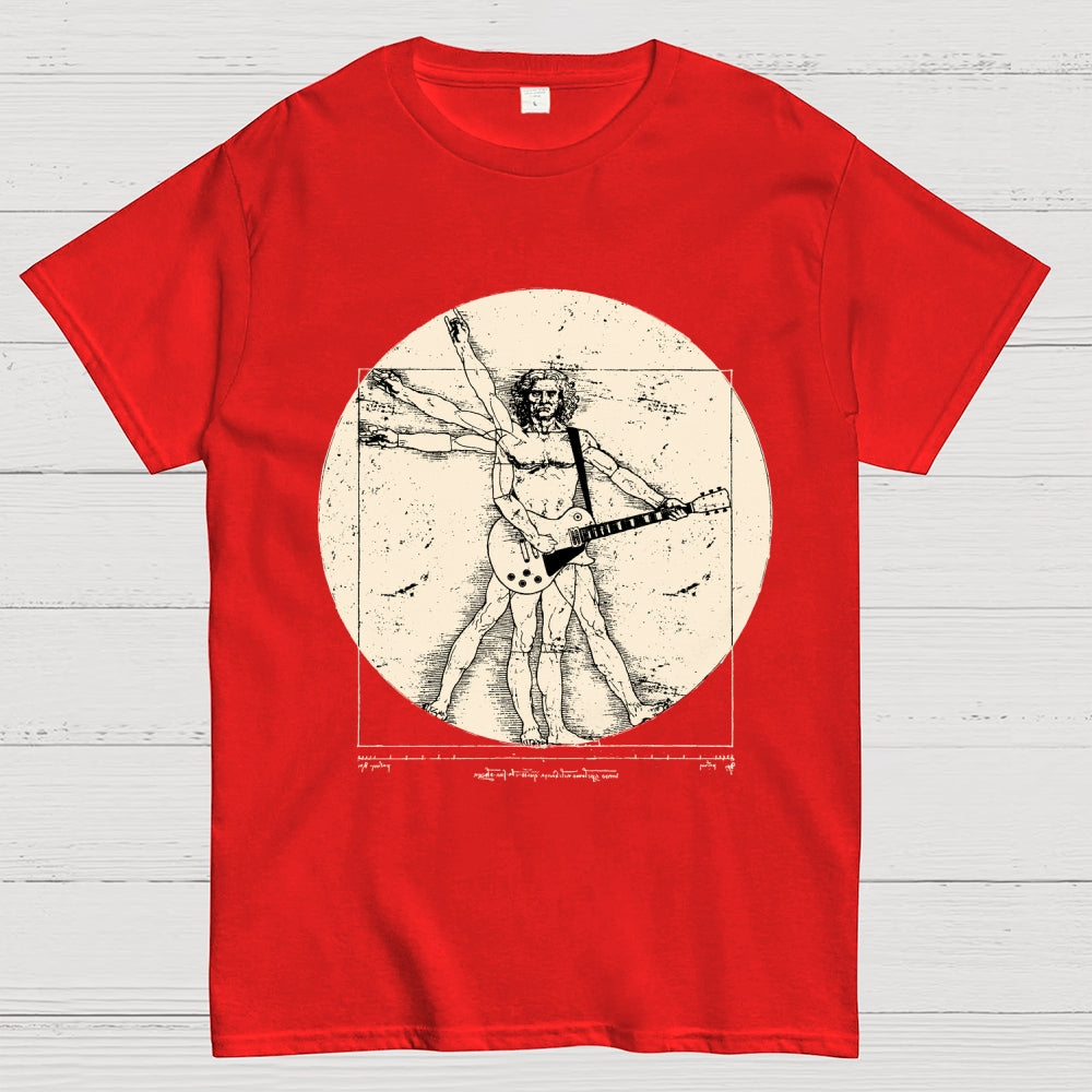 Vitruvian Guitarist T-Shirt  Funny Leonardo da Vinci Rock and Roll Unisex  T-Shirt