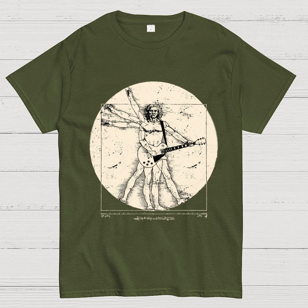 Vitruvian Guitarist T-Shirt  Funny Leonardo da Vinci Rock and Roll Unisex  T-Shirt