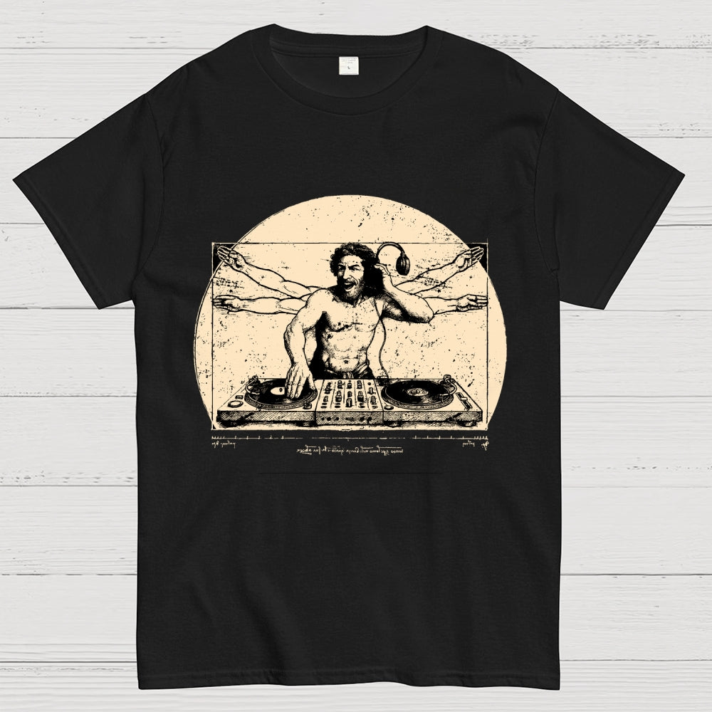 Vitruvian DJ T-Shirt  Funny Da Vinci Music Mashup Unisex  T-Shirt