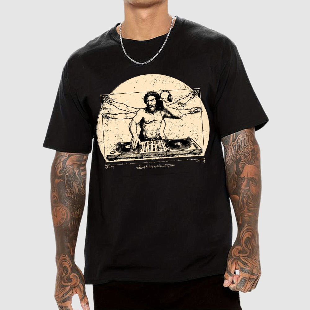 Vitruvian DJ T-Shirt  Funny Da Vinci Music Mashup Unisex  T-Shirt