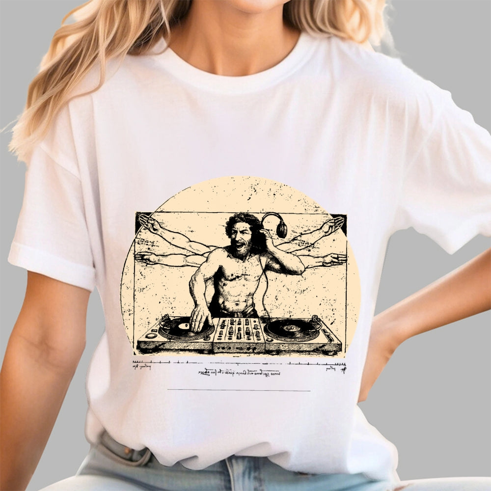 Vitruvian DJ T-Shirt  Funny Da Vinci Music Mashup Unisex  T-Shirt