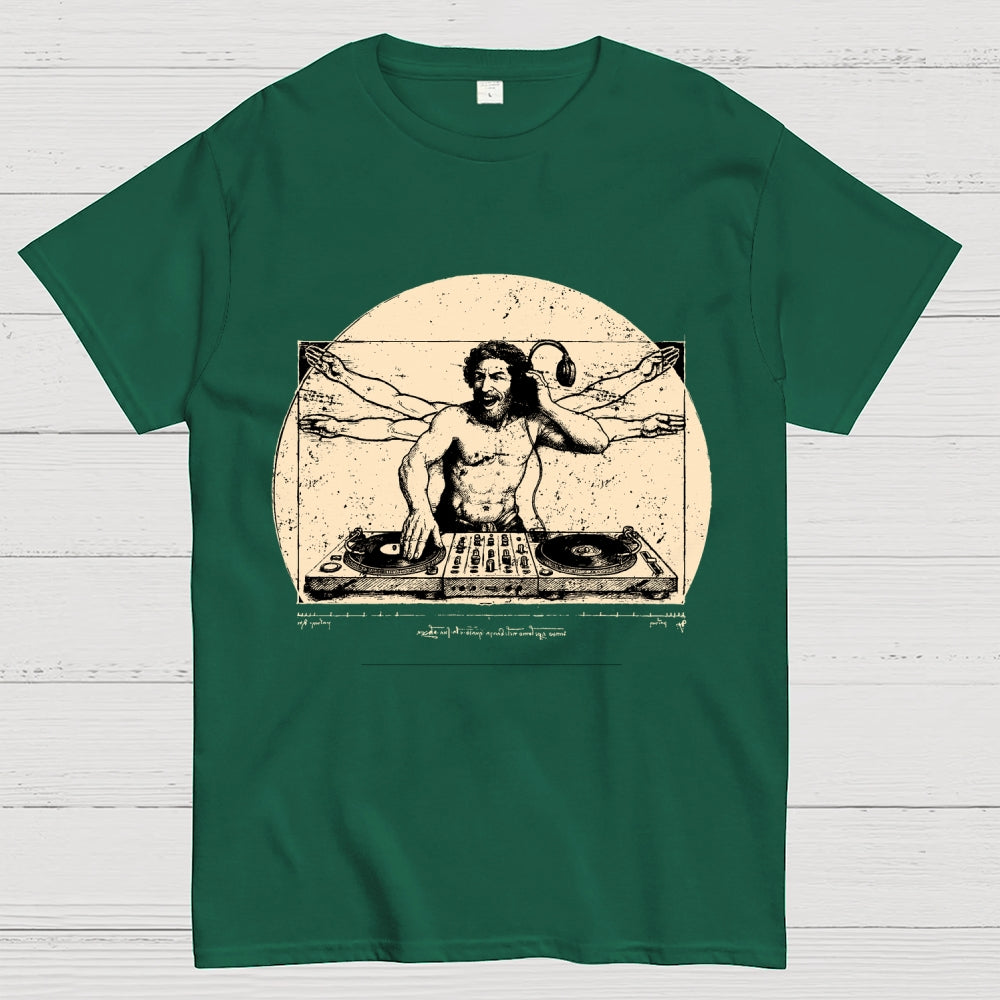 Vitruvian DJ T-Shirt  Funny Da Vinci Music Mashup Unisex  T-Shirt