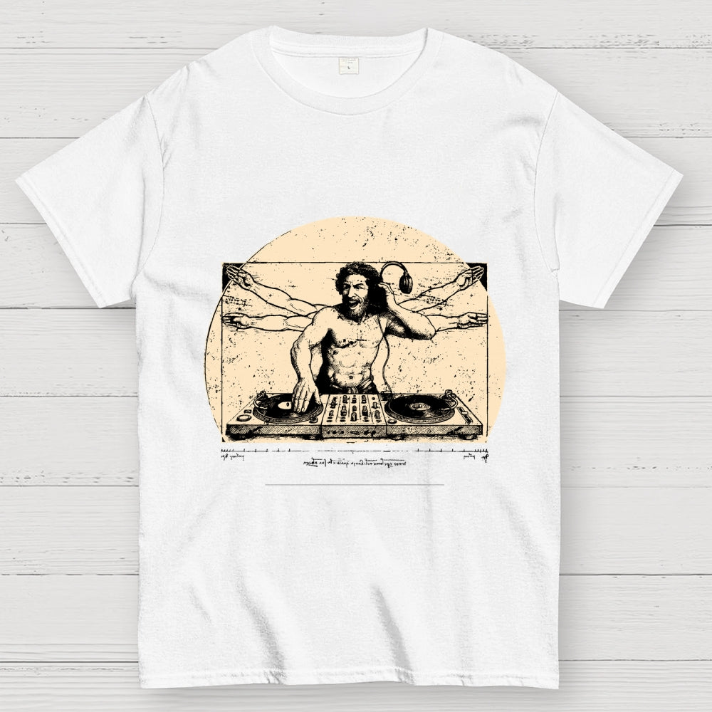 Vitruvian DJ T-Shirt  Funny Da Vinci Music Mashup Unisex  T-Shirt