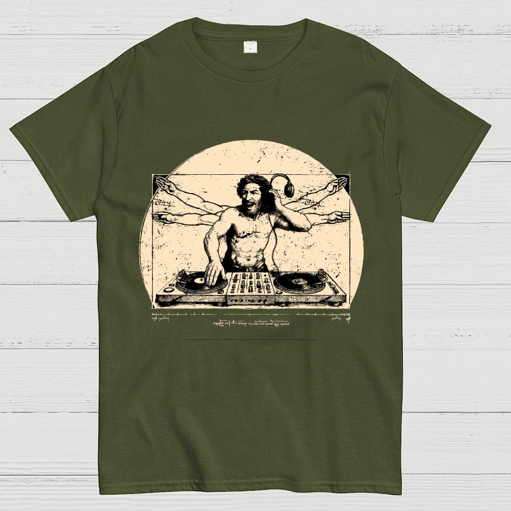 Vitruvian DJ T-Shirt  Funny Da Vinci Music Mashup Unisex  T-Shirt