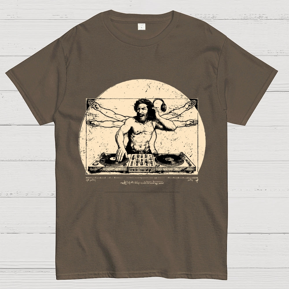 Vitruvian DJ T-Shirt  Funny Da Vinci Music Mashup Unisex  T-Shirt