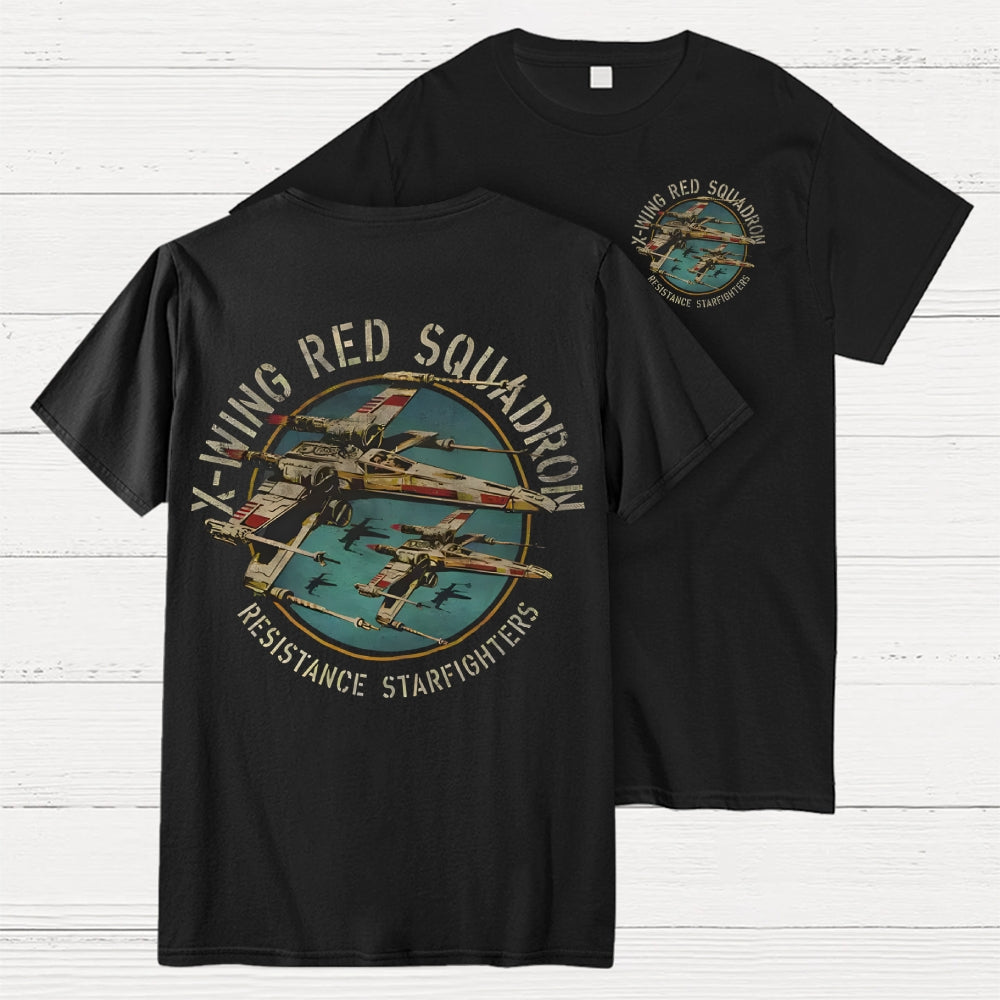 Planetary Battles X-Wing Squadron Faded Portrait  Front And Back Printing  T-Shirt
