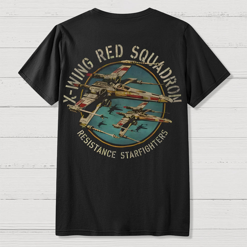 Planetary Battles X-Wing Squadron Faded Portrait  Front And Back Printing  T-Shirt