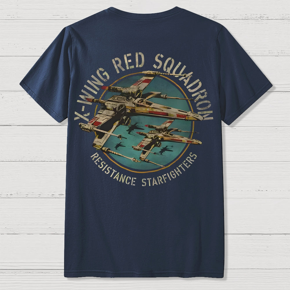Planetary Battles X-Wing Squadron Faded Portrait  Front And Back Printing  T-Shirt
