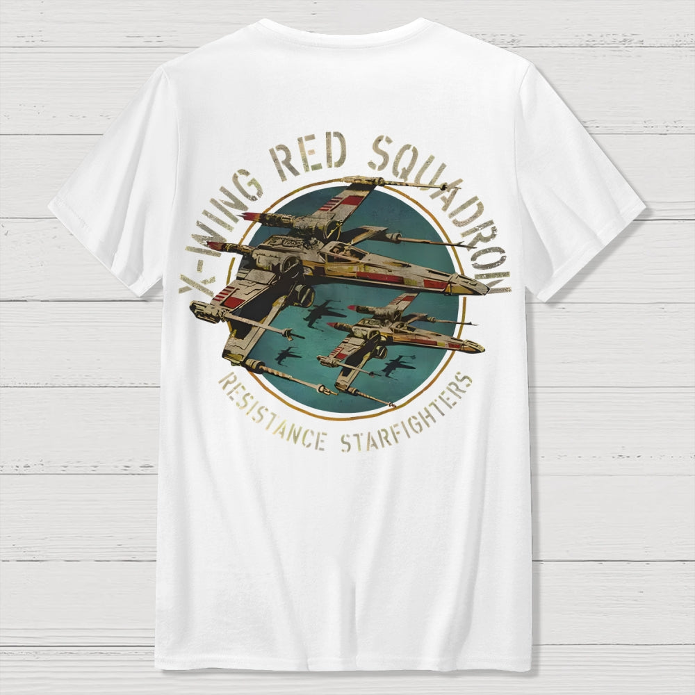 Planetary Battles X-Wing Squadron Faded Portrait  Front And Back Printing  T-Shirt