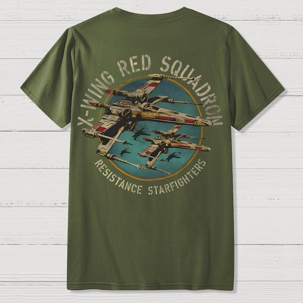 Planetary Battles X-Wing Squadron Faded Portrait  Front And Back Printing  T-Shirt