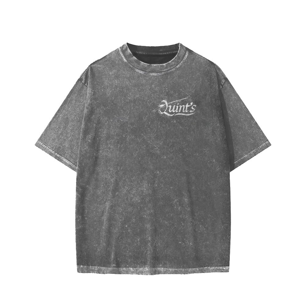 Quint's Shark Fishing Front And Back Printing Washed T-shirt