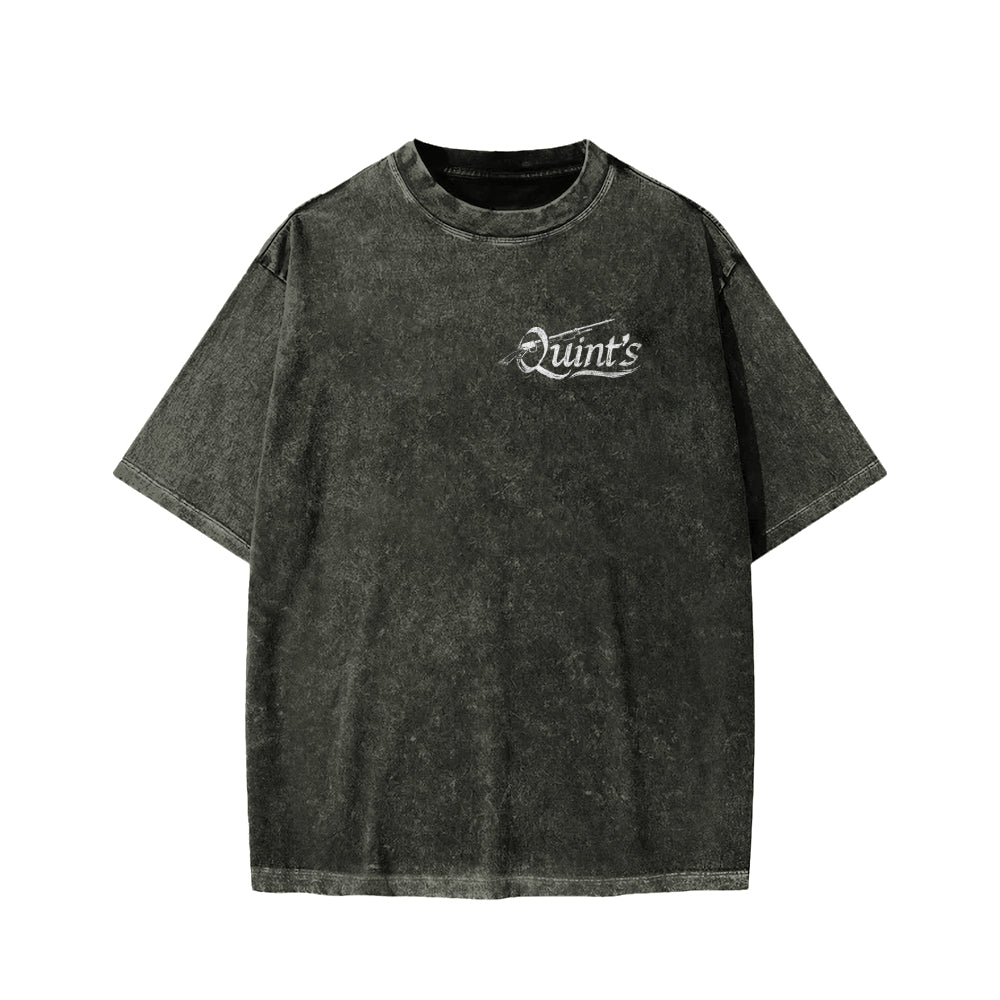 Quint's Shark Fishing Front And Back Printing Washed T-shirt