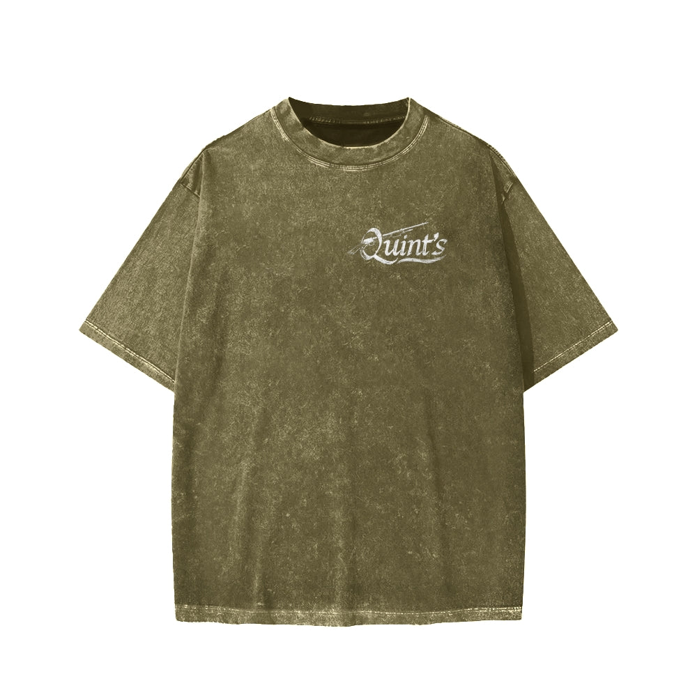 Quint's Shark Fishing Front And Back Printing Washed T-shirt