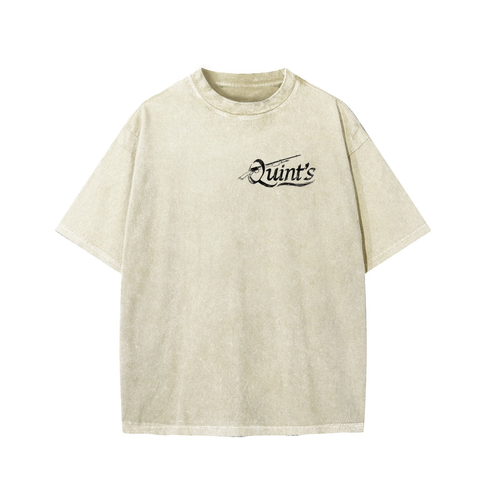 Quint's Shark Fishing Front And Back Printing Washed T-shirt