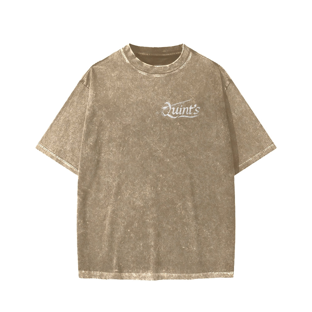 Quint's Shark Fishing Front And Back Printing Washed T-shirt