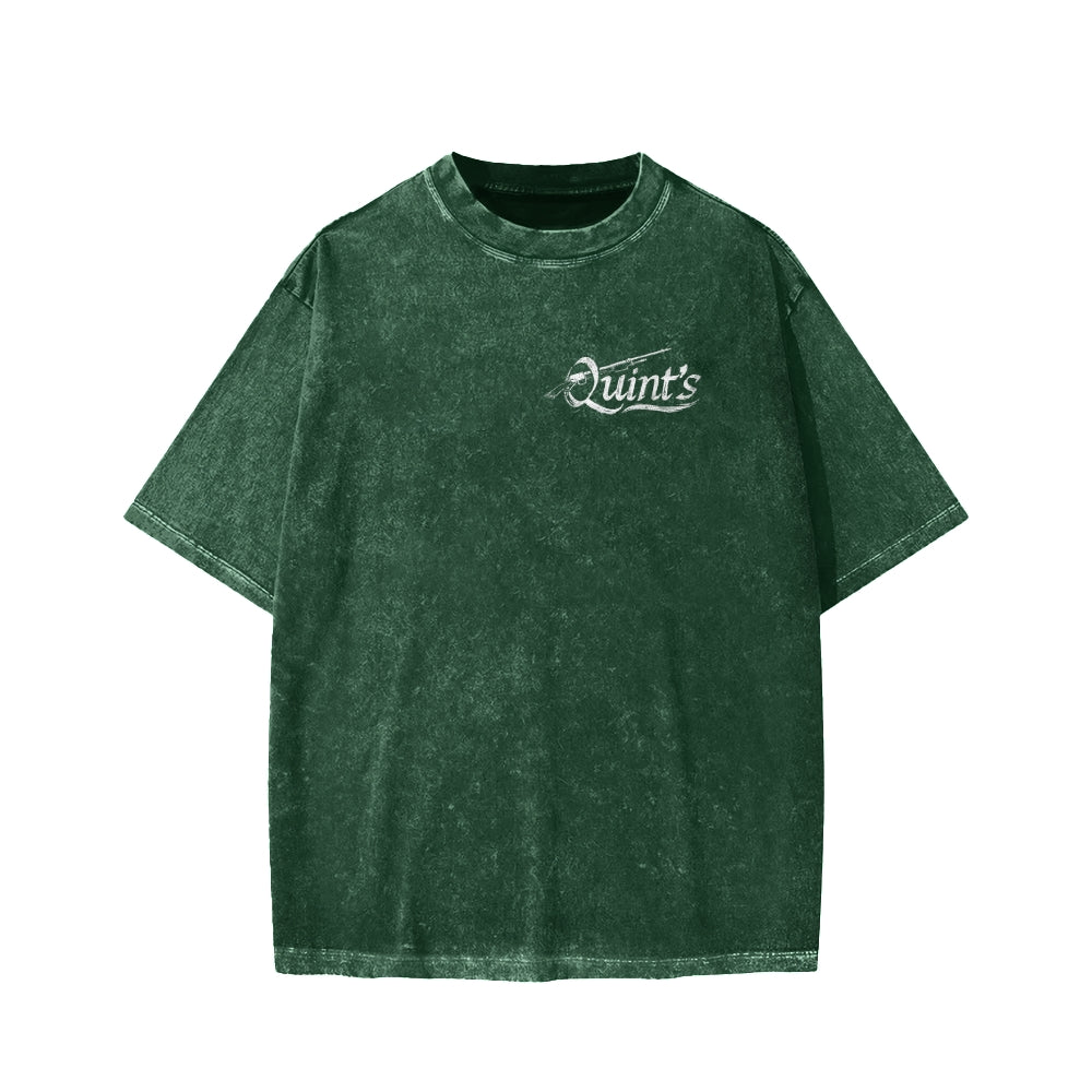 Quint's Shark Fishing Front And Back Printing Washed T-shirt