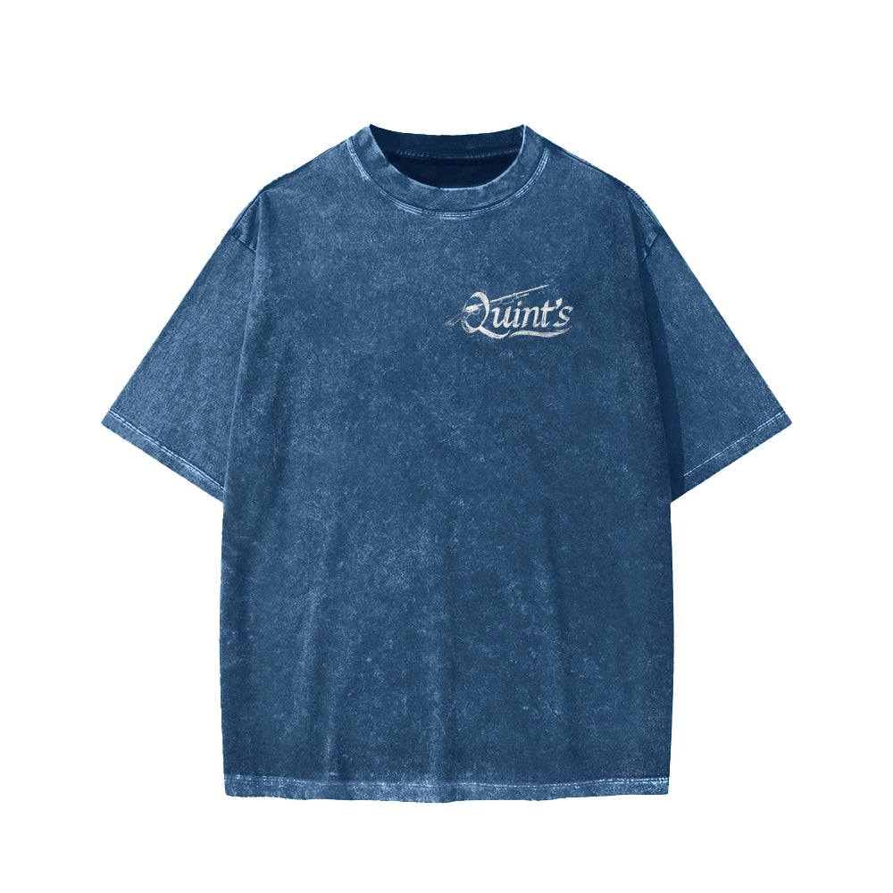 Quint's Shark Fishing Front And Back Printing Washed T-shirt