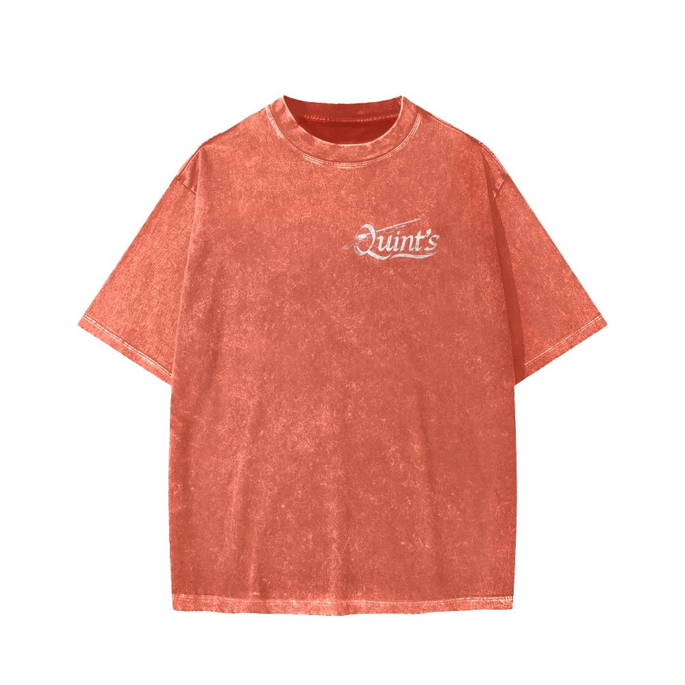 Quint's Shark Fishing Front And Back Printing Washed T-shirt