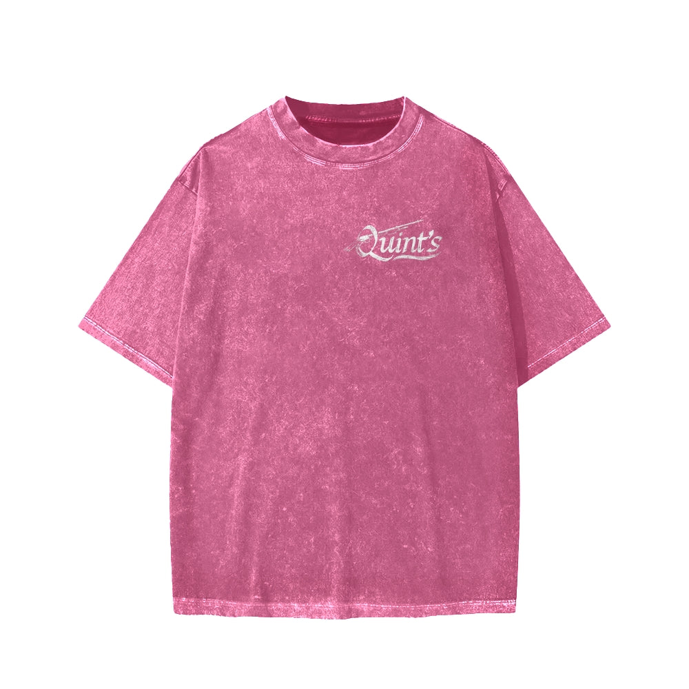 Quint's Shark Fishing Front And Back Printing Washed T-shirt