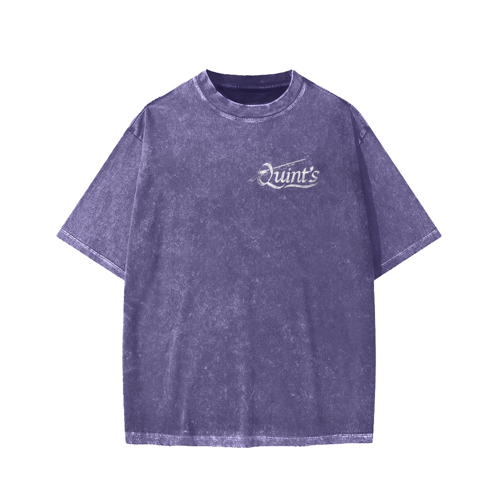 Quint's Shark Fishing Front And Back Printing Washed T-shirt