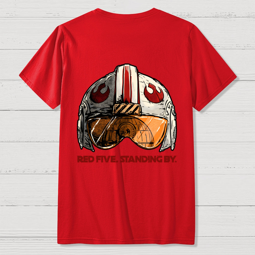 Red Five Standing By Front And Back Printing  T-Shirt