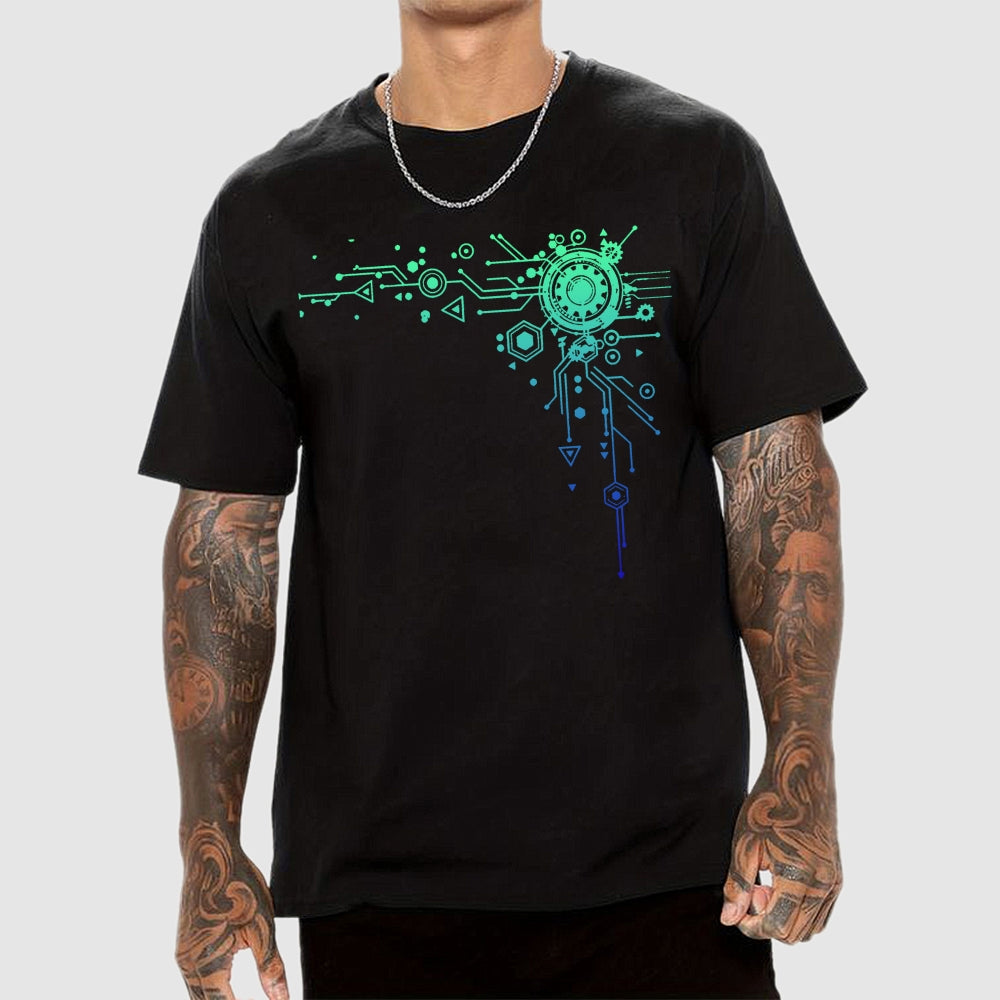 Blue Tech Element Print Unisex  T-Shirt