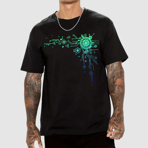 Blue Tech Element Print Unisex  T-Shirt