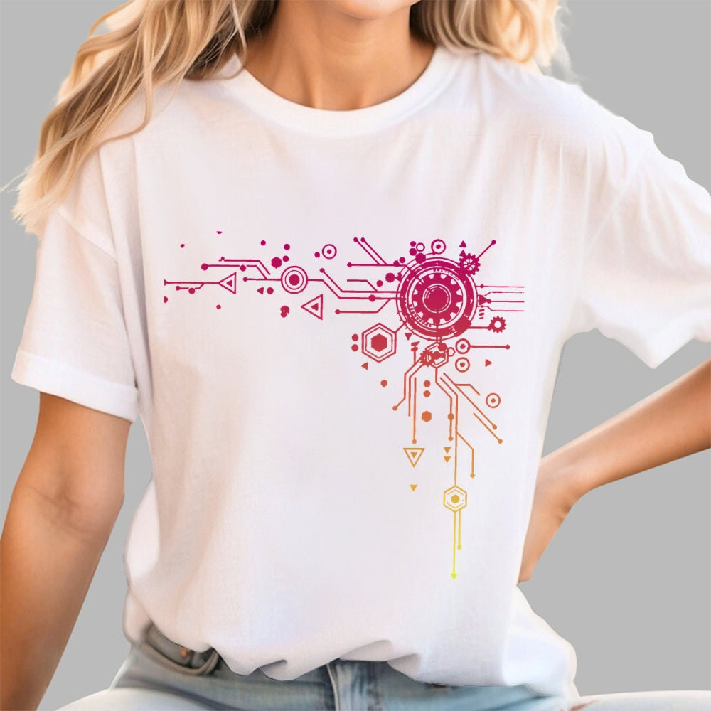 Blue Tech Element Print Unisex  T-Shirt