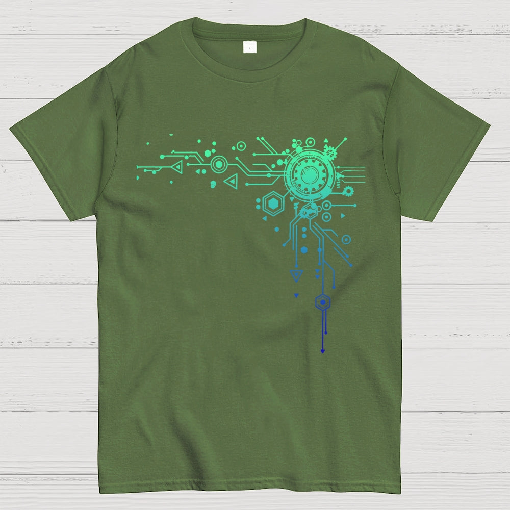 Blue Tech Element Print Unisex  T-Shirt