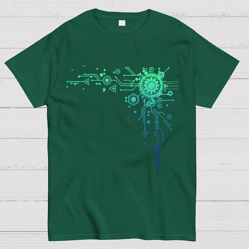 Blue Tech Element Print Unisex  T-Shirt