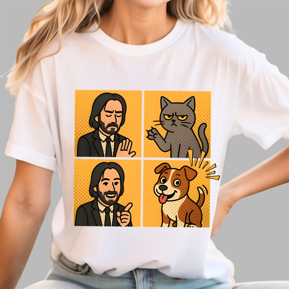 Cute John Wick Dog Cat Yes No Meme  T-Shirt
