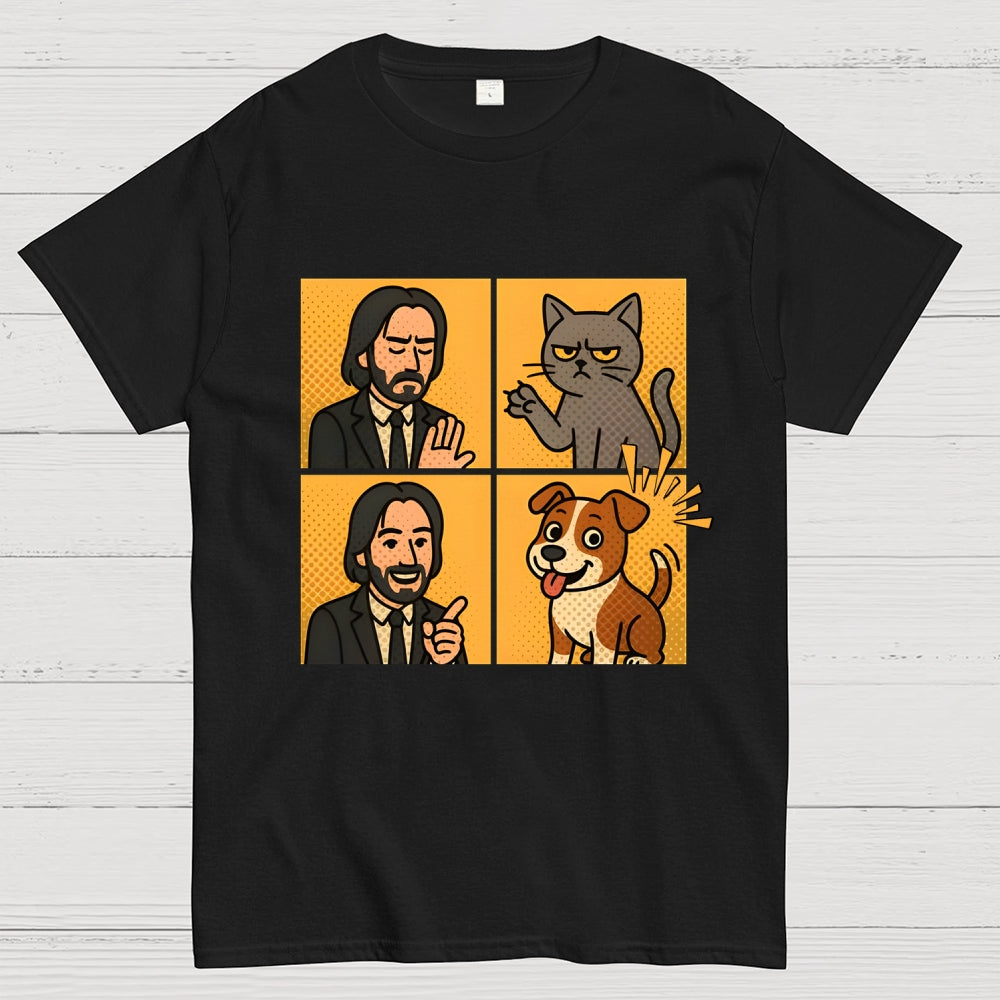 Cute John Wick Dog Cat Yes No Meme  T-Shirt