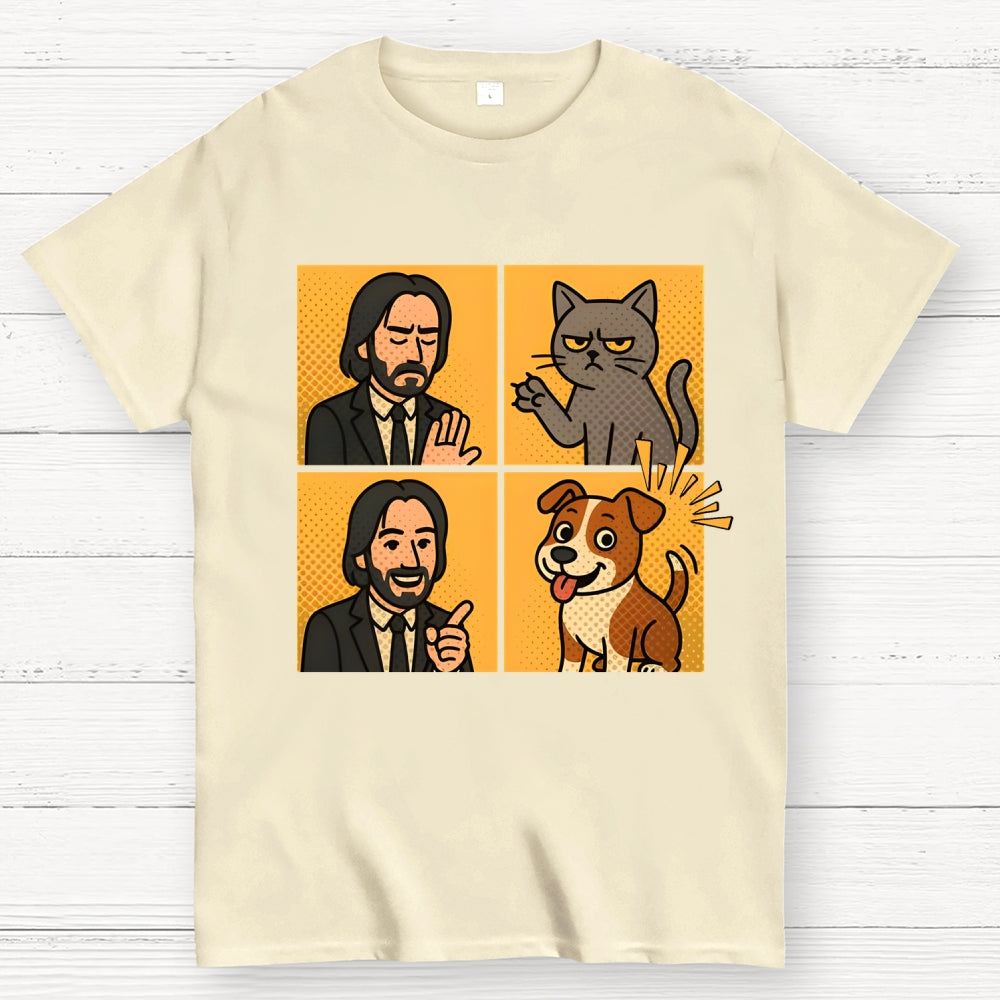 Cute John Wick Dog Cat Yes No Meme  T-Shirt