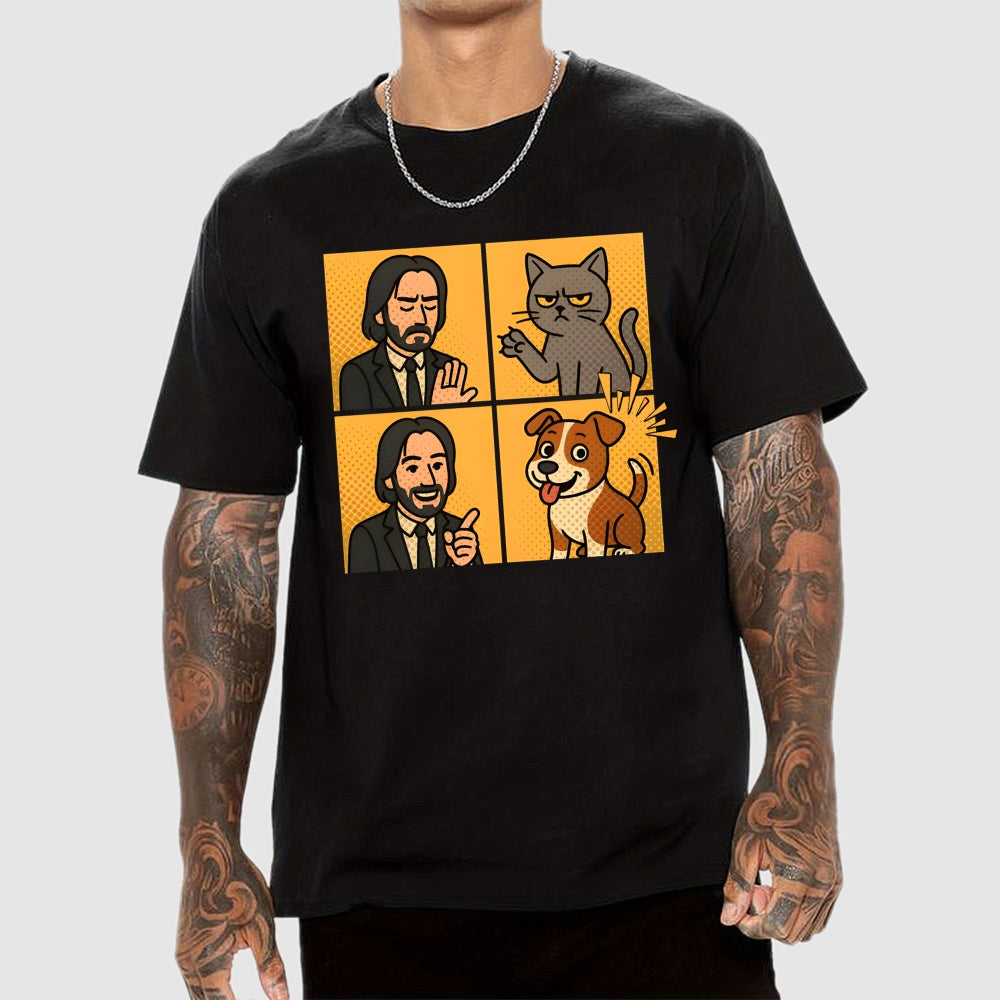 Cute John Wick Dog Cat Yes No Meme  T-Shirt