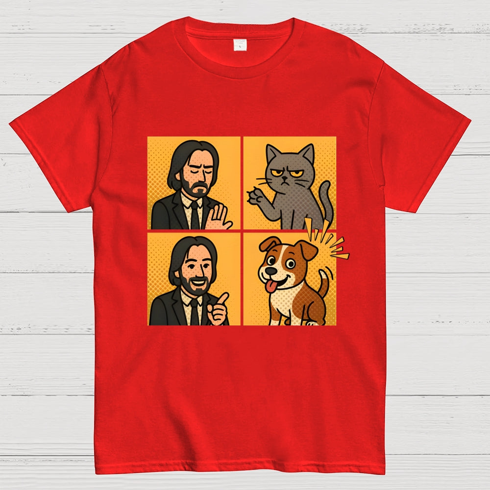 Cute John Wick Dog Cat Yes No Meme  T-Shirt